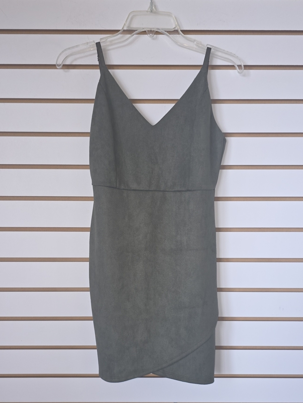 Blue Blush Olive Green Faux-Suede Slip Dress